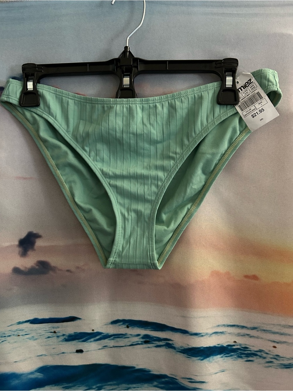 Trillium Light Women’s Mint Kyra Ribbed Cheeky Bikini Bottoms LG NWT